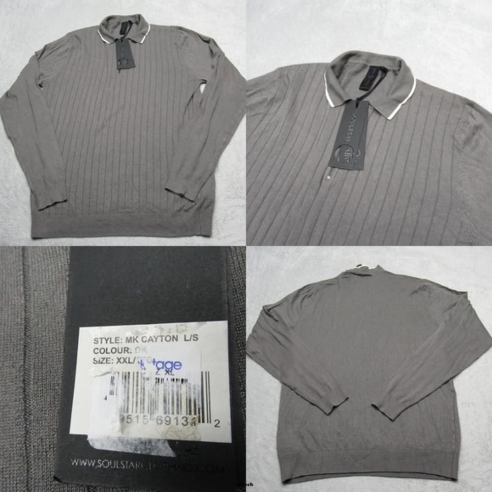 Soul Star Polo Sweater Mens XXL Gray‎ Long Sleeve Ribbed Knit Canyon England NEW